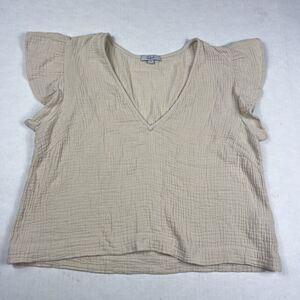 Rails Womens Miley Top Beige Gauze Ruffled Sleeve Casual Textured Boho Shirt S